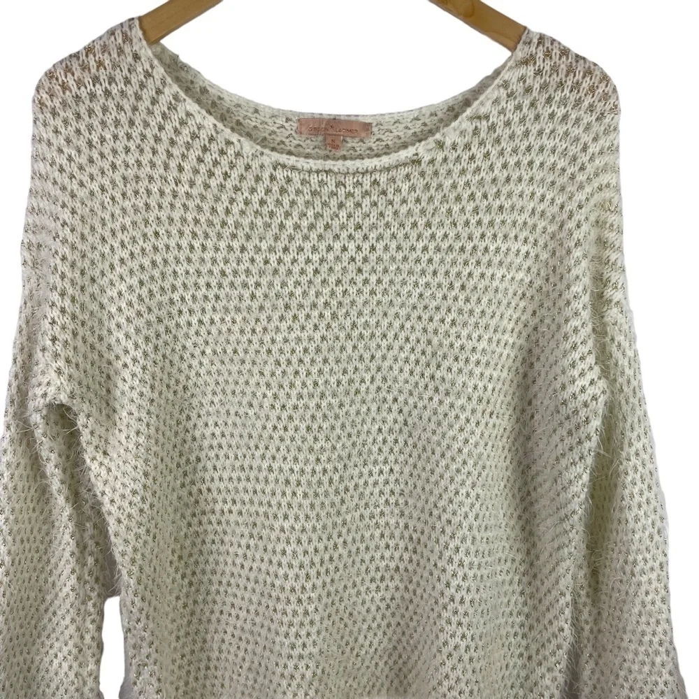 GIBSON Latimer Fuzzy Long Sleeve Sweater White Gold Size Medium - Picture 3 of 10